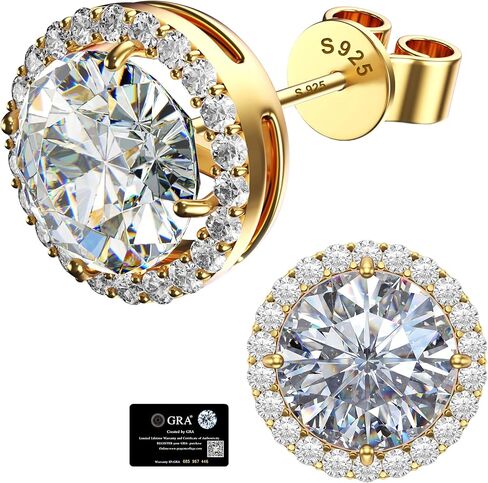 أقراط هالة مويسانيتي: 1CT-4CT 18K مطلية بالذهب الأبيض S925 أقراط من الفضة الاسترليني للنساء والرجال لا تسبب الحساسية مجوهرات مويسانيتي أنيقة للأذن الحساسة D اللون قطع دائري VVS1 in Kuwait