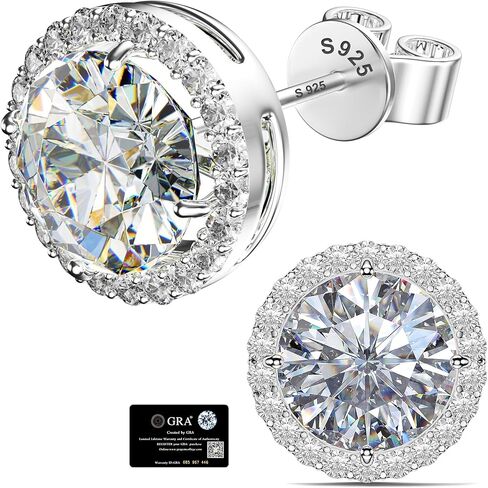 أقراط هالة مويسانيتي: 1CT-4CT 18K مطلية بالذهب الأبيض S925 أقراط من الفضة الاسترليني للنساء والرجال لا تسبب الحساسية مجوهرات مويسانيتي أنيقة للأذن الحساسة D اللون قطع دائري VVS1 in Kuwait