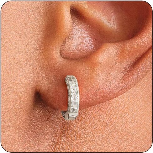 Hoop Earrings for Men | 14K Gold Plated Cartilage Huggie Earrings, Hypoallergenic Lightweight CZ Inlaid for Sensitive Ears in Saudi Arabia