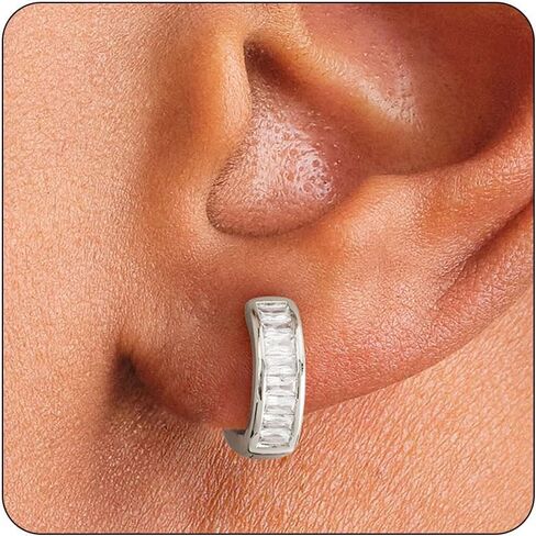 Hoop Earrings for Men | 14K Gold Plated Cartilage Huggie Earrings, Hypoallergenic Lightweight CZ Inlaid for Sensitive Ears in Saudi Arabia