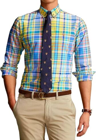 POLO RALPH LAUREN Men's Classic-Fit Oxford Shirt (US, Alpha, X-Large, Regular, Regular, Yellow/Turquoise Multi) in Saudi Arabia