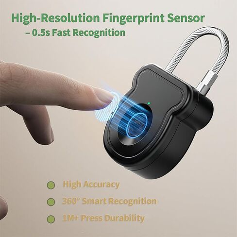 2026 Upgrade Smart Fingerprint Padlock - Keyless Lock with High-Resolution Sensor, 0.5s Unlock, 365-Day Battery, USB Emergency Key for Gym Lockers, Luggage, Backpacks & Gates(Black) in Saudi Arabia