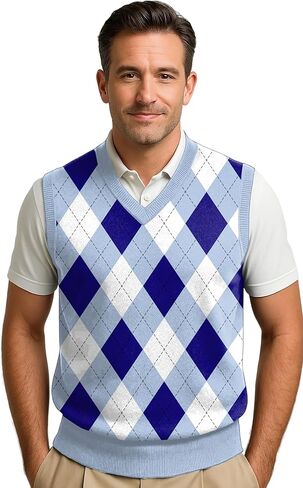 Maylian Men's Argyle Wool Sweater Vest in Kuwait