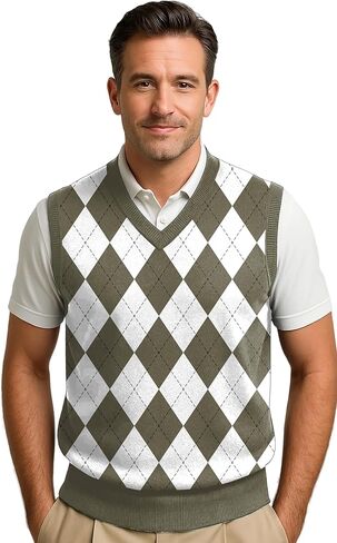 Maylian Men's Argyle Wool Sweater Vest in Kuwait