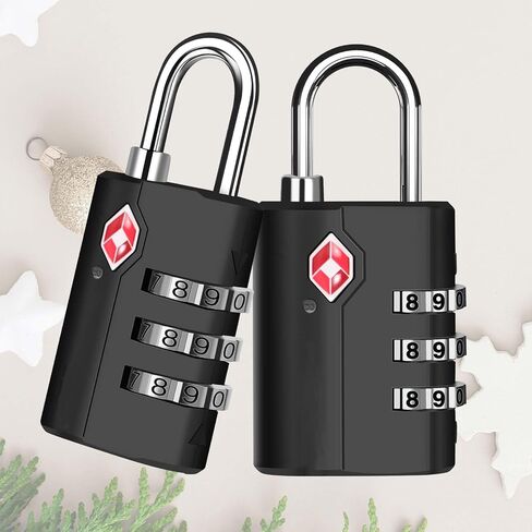 2 Pack TSA Approved Travel Luggage Locks, Suitcase Combination Lock, Keyless 3-Digit Zipper Padlocks, TSA Accepted Compatible Padlock for Gym Locker, Golf Bag Case, Backpack-Black in Saudi Arabia