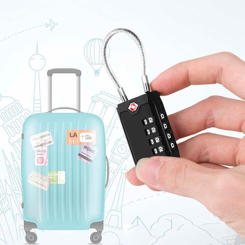 2 Pack Approved Travel Luggage Locks, 4-Digit Cable Combination Suitcase Lock, Metal Alloy Padlocks, Weatherproof Padlock for Locker, Bag, Gun Case, Backpack, Anti Theft, Easy Read Dials-Black in Saudi Arabia