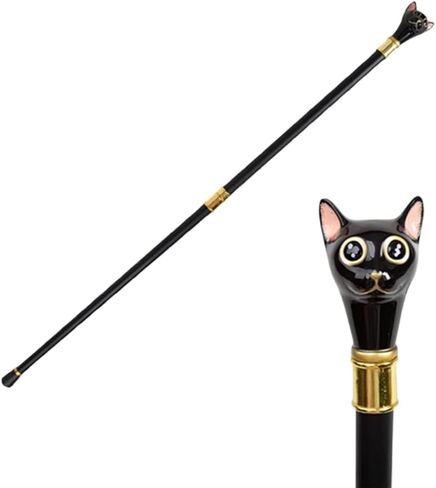 Black Cat Head Walking Cane, Metal Creative Walking Stick, 94cm Length, 0.55kg, Ideal for Gift (Party/Anniversary), Decorative Practical Aid in Saudi Arabia