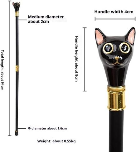 Black Cat Head Walking Cane, Metal Creative Walking Stick, 94cm Length, 0.55kg, Ideal for Gift (Party/Anniversary), Decorative Practical Aid in Saudi Arabia