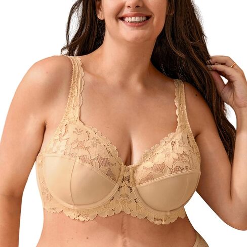 Dayon Minimizer Bra for Women with Floral Lace Full Coverage Underwire Support Bra in Saudi Arabia
