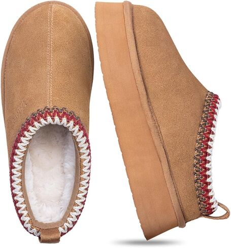 FITORY Womens Platform Slippers, Suede Ankle Boots with Fleece-lined for Indoor Outdoors Size 6-11 in Kuwait