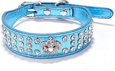 Haoyueer Rhinestone Dog Collar Crown Rhinestone Diamante Jewelry Crystal PU Leather Pet Dog Cat Puppy Collar(Purple,S fit Neck 20-26cm) in Saudi Arabia