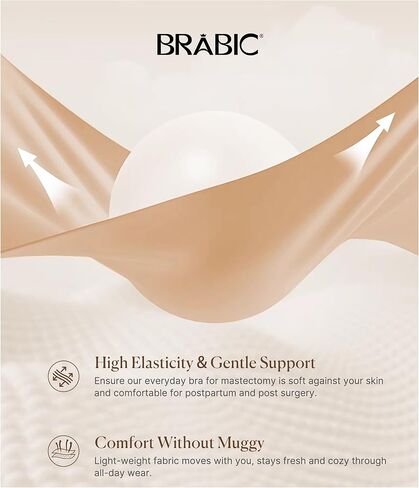 حمالة صدر ضاغطة بعد الجراحة من BRABIC - حمالات صدر لاستئصال الثدي للنساء مع إغلاق أمامي مع شريط دعم الثدي قابل للإزالة (عاري، مقاس XX-Large) in Saudi Arabia