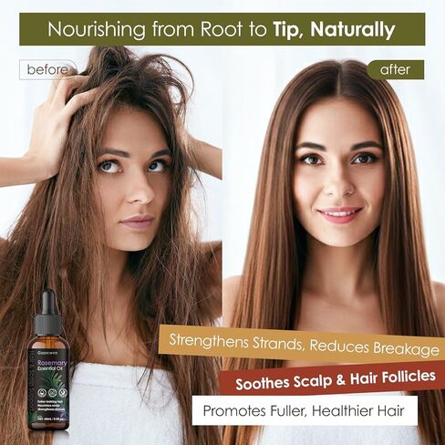 Gzarcwv Rosemary Essential Oil 60ml | Scalp Care & Hair Nourishing Oil | Plant-Based Formula for Stronger-Looking, Smoother Hair | Daily Scalp Massage & Hair Care in Kuwait