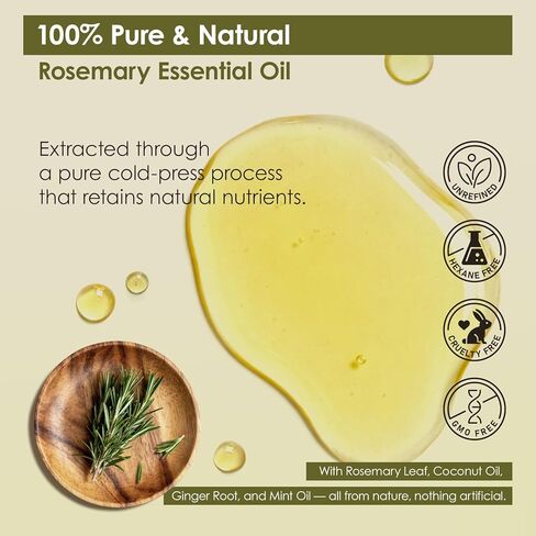 Gzarcwv Rosemary Essential Oil 60ml | Scalp Care & Hair Nourishing Oil | Plant-Based Formula for Stronger-Looking, Smoother Hair | Daily Scalp Massage & Hair Care in Kuwait