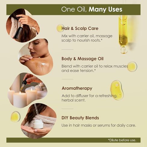 Gzarcwv Rosemary Essential Oil 60ml | Scalp Care & Hair Nourishing Oil | Plant-Based Formula for Stronger-Looking, Smoother Hair | Daily Scalp Massage & Hair Care in Kuwait