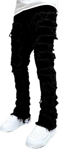 Ripped Jeans for Boys Girls Y2K Patch Distressed Destroyed Denim Trousers Streetwear Stacked Pants 7-14Y in Saudi Arabia