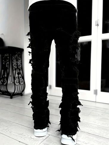 Ripped Jeans for Boys Girls Y2K Patch Distressed Destroyed Denim Trousers Streetwear Stacked Pants 7-14Y in Saudi Arabia
