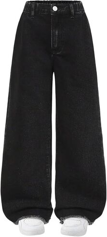 SweatyRocks Girl's Wide Leg Baggy Jeans Elastic Waist Loose Denim Pants Long Trousers in Saudi Arabia