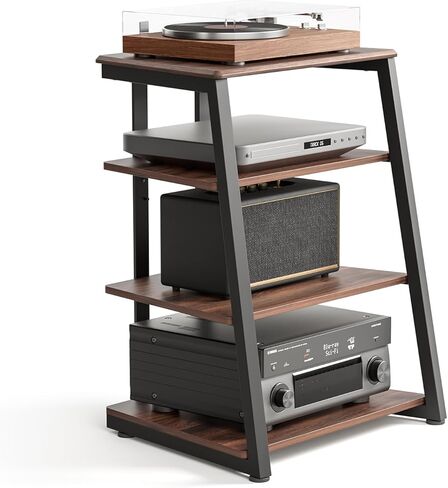 FITUEYES 4-Tier AV Media Stand Corner Shelf for Record Player HiFi, Walnut in Kuwait