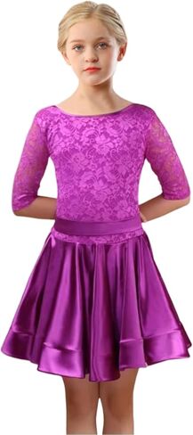 Kid Girl Latin Dance Dress with Belt Ballroom Dancewear Modern Cha Cha Outfits for Dancer Costume in Saudi Arabia