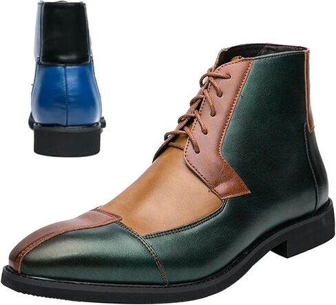 Men's Leather High Top Dress Ankle Boots,Vintage Colorblock Cap Toe Non-Slip Lace-Up Oxford Business Casual Bootie in Saudi Arabia