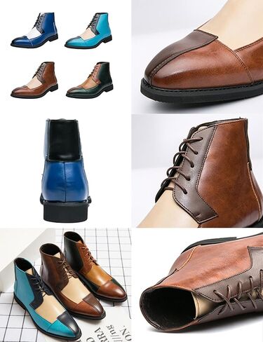 Men's Leather High Top Dress Ankle Boots,Vintage Colorblock Cap Toe Non-Slip Lace-Up Oxford Business Casual Bootie in Saudi Arabia