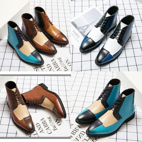 Men's Leather High Top Dress Ankle Boots,Vintage Colorblock Cap Toe Non-Slip Lace-Up Oxford Business Casual Bootie in Saudi Arabia