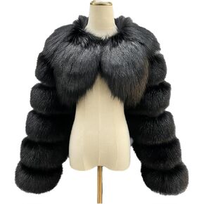 سترة DLNYC نسائية قصيرة من فرو الثعلب الصناعي بوليرو، سترة فاخرة ذات طبقات، سترة الحفلات المسائية، ملابس خارجية شتوية عصرية in Kuwait