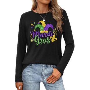Mardi Gras Shirts for Women Tuesday Carnival Party Costume Mardi Gras Outfits Long Sleeve Tops in Saudi Arabia