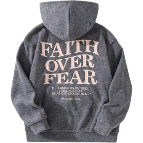 Boy's Retro Letter Graphic Hoodies Long Sleeve Faith Over Fear Sweatshirts Pullover Streetwear in Saudi Arabia