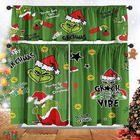 Cuteiush Christmas Kitchen Curtain Valances Winter Holiday Festive Small Window Decoration, Red and Green Farmhouse Xmas Design, 52x18inchx1, 26x36inchx2, 3 Panel, Rod Pocket in Kuwait
