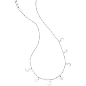 ZUDO Star and Moon Choker Necklace - 18K Gold & Silver Rhodium Coated on Stainless Steel, Adjustable 15-19 Inches, 1mm Cable Chain in Kuwait