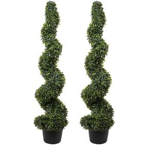 4FT Artificial Boxwood Spiral Topiary Trees (2 Pieces) Realistic Evergreen Faux Plants with Detachable Branches for Indoor Outdoor Garden Patio Home Decor in Kuwait