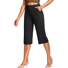 18" Capri Pants for Women Wide Leg Stretchy Casual Capris Pleated Dress Pants with Pockets Business Lounge Work in Saudi Arabia