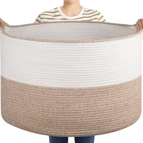 XXXL Large Cotton Rope Basket 22.8"x22.8"x13" Woven Laundry Blanket Basket Living Room, Toy Basket for Organizing, Big Laundry Hamper for Pillow, Clothes, Black in Kuwait