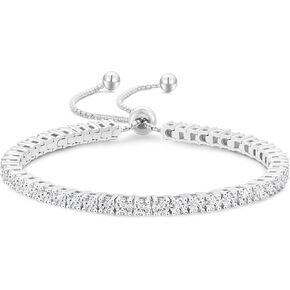 سوار تنس KRKC&CO، طول قابل للتعديل S925 من الفضة الإسترلينية 2/3/4 مم، هدايا عيد الميلاد لها، صندوق هدايا، أساور زركونيا مكعبة للنساء مطلية بالذهب الأبيض/14 قيراط، لا تسبب الحساسية in Kuwait