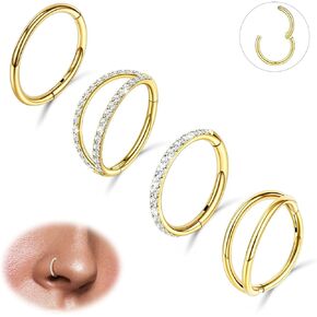 4 PCS 16G 18G 20G Nose Rings Hoops Stainless Steel Earrings Tragus Septum Piercing CZ Clicker Ring Hinged Segment Lip Double Hoops 8MM/10MM in Kuwait