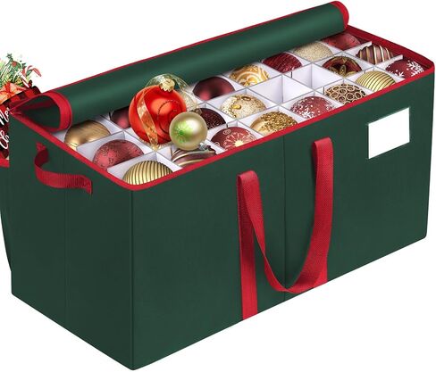 Christmas Ornament Storage Box, Store Up to 128 Ornaments, Christmas Storage Container, Dual Zipper & Adjustable, Large Organizer Bin to Protect and Store Holiday Ornaments (Red-2 Pack) in Saudi Arabia