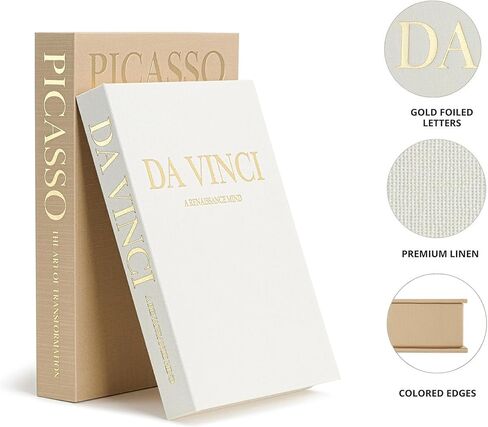 Decorative Storage Books Set (2) – Premium Linen Coffee Table Decor – Neutral Taupe & Beige – Da Vinci & Picasso Hidden Book Storage Box in Saudi Arabia