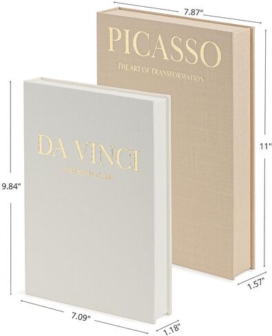 Decorative Storage Books Set (2) – Premium Linen Coffee Table Decor – Neutral Taupe & Beige – Da Vinci & Picasso Hidden Book Storage Box in Saudi Arabia