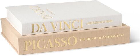Decorative Storage Books Set (2) – Premium Linen Coffee Table Decor – Neutral Taupe & Beige – Da Vinci & Picasso Hidden Book Storage Box in Saudi Arabia