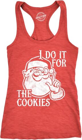 تي شيرت نسائي I Do It for The Cookies Fitness Tank مضحك عيد الميلاد سانتا كلوز Sweet Treat Lovers بدون أكمام للسيدات in Kuwait