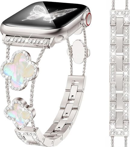 سوار Bling Diamond Clover للسيدات متوافق مع ساعة Apple 40 مم 44 مم 38 مم 45 مم 41 مم 42 مم 49 مم سوار مصمم فاخر لامع بديل لسلسلة iWatch Ultra/SE/9/8/7/6/5/4/3/2/1 in Saudi Arabia