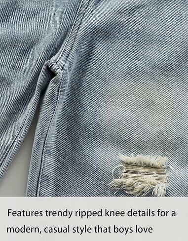 Boys’ Ripped Husky Denim Jeans, Pull On Stretchy Elastic Waist Pants for School & Play in Saudi Arabia