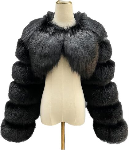 سترة DLNYC نسائية قصيرة من فرو الثعلب الصناعي بوليرو، سترة فاخرة ذات طبقات، سترة الحفلات المسائية، ملابس خارجية شتوية عصرية in Kuwait