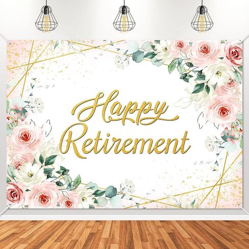 Avezano Happy Retirement Backdrop for Women Rose Pink Floral Gold Dots Retirement Party Banner Lady's Retirement Party Decorations The Aged Women Retirement Party Supplies 70.8 x 43.3 Inch in Saudi Arabia