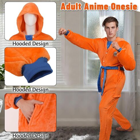 Anime Onesie for Adult Men Cosplay Costume Pajamas Flannel One Piece with Hood Belt Halloween Christmas Outfit in Saudi Arabia