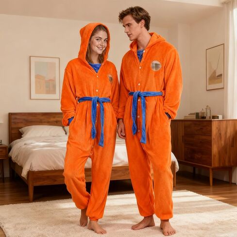 Anime Onesie for Adult Men Cosplay Costume Pajamas Flannel One Piece with Hood Belt Halloween Christmas Outfit in Saudi Arabia
