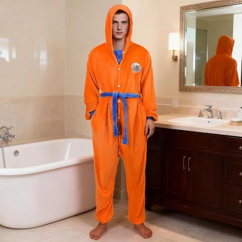 Anime Onesie for Adult Men Cosplay Costume Pajamas Flannel One Piece with Hood Belt Halloween Christmas Outfit in Saudi Arabia