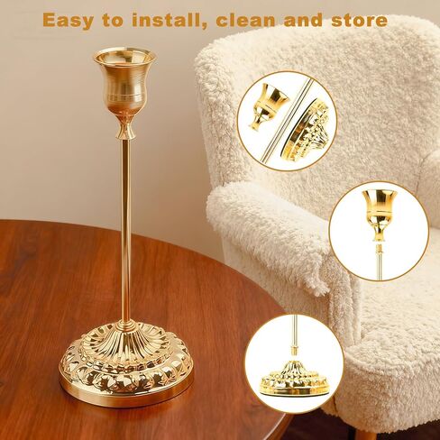 BEAHOT Gold Candle Holders, Set of 6 with Matching Candle Snuffer – Elegant Non-Slip Candlestick Holders for Christmas Decorations Wedding Centerpiece, Dining Table & Home Gift Display in Saudi Arabia